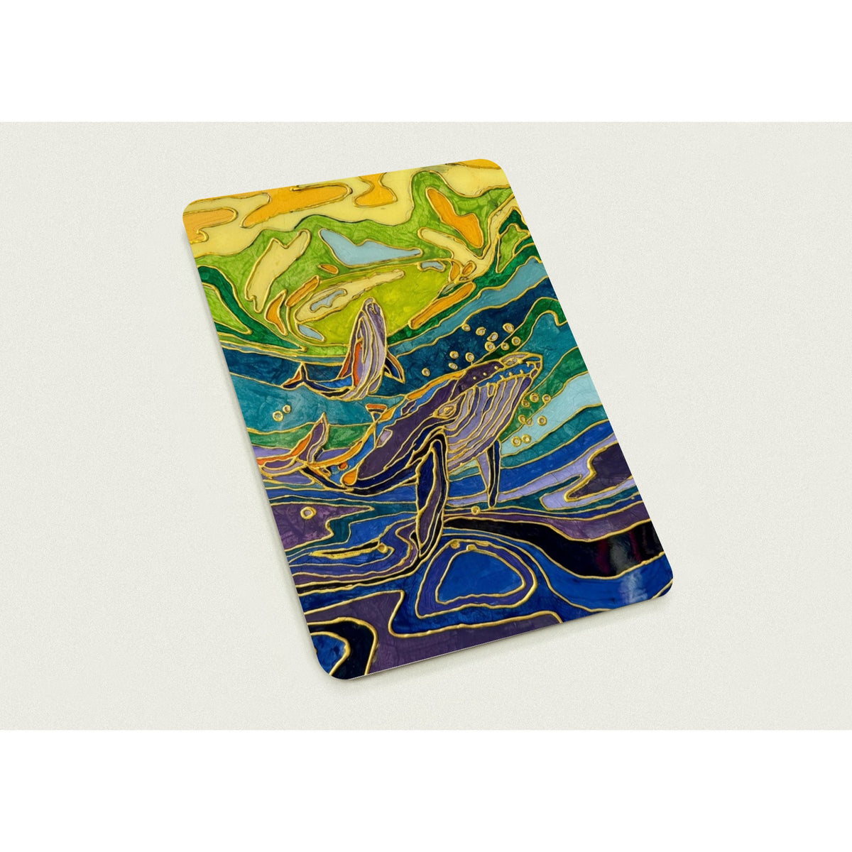 Blue Rising Mixed-Media Whale Art e