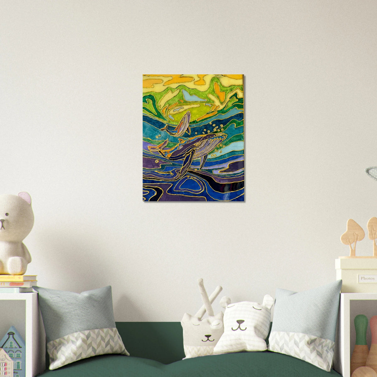 Blue Rising Mixed-Media Whale Art d