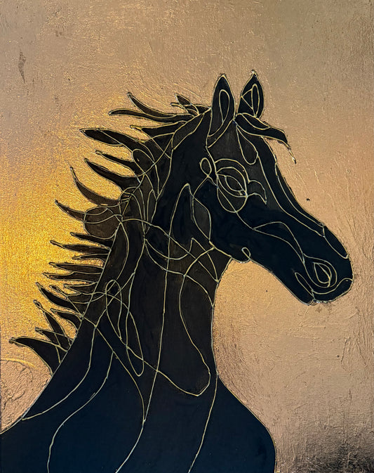 Midnight Stallion 3D Mixed Media - 16x20 Rose Gold Gilded Art