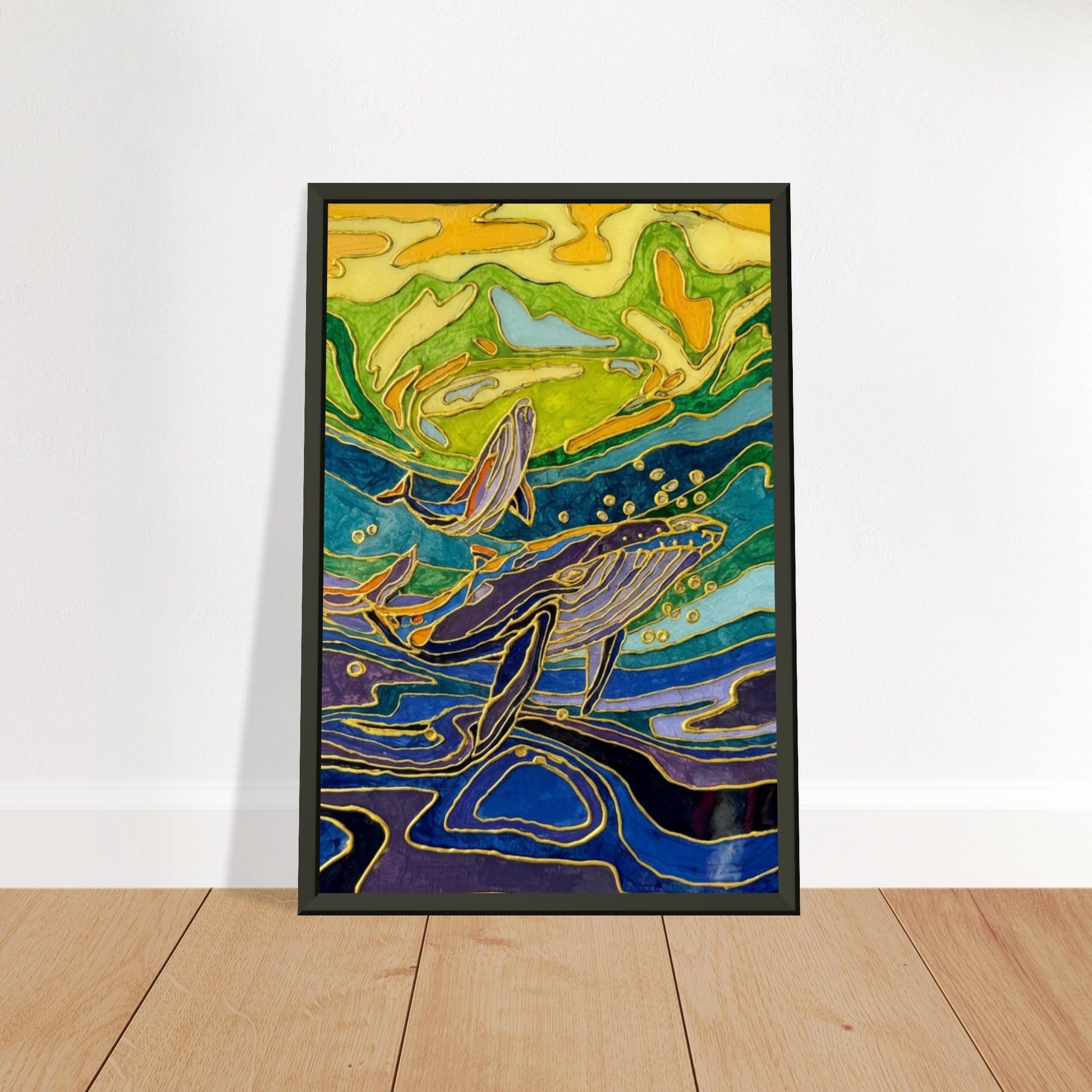 Blue Rising Mixed-Media Whale Art f