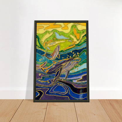 Blue Rising Mixed-Media Whale Art f
