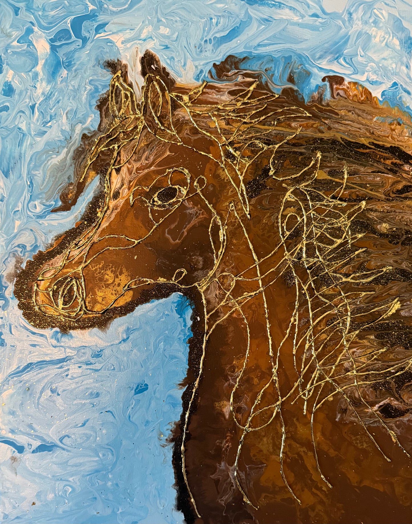 Majestic Horse 3D Mixed Media Painting - 16x20 Gold Gilded