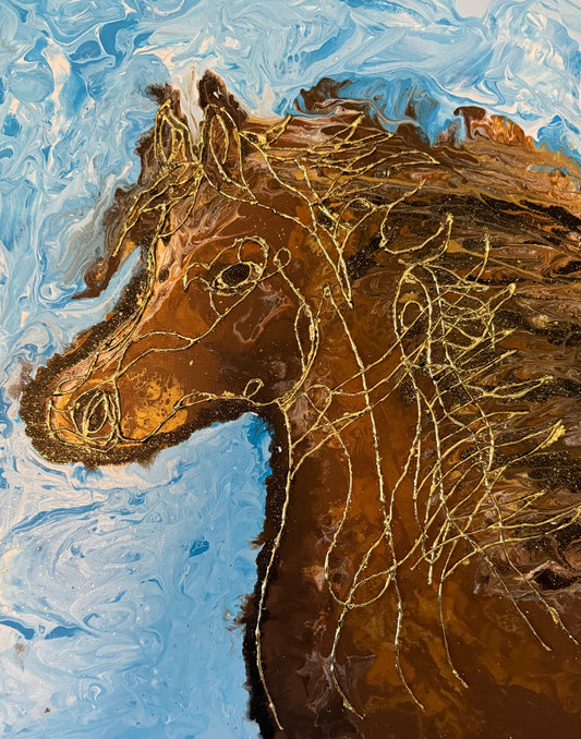Majestic Horse 3D Mixed Media Painting - 16x20 Gold Gilded