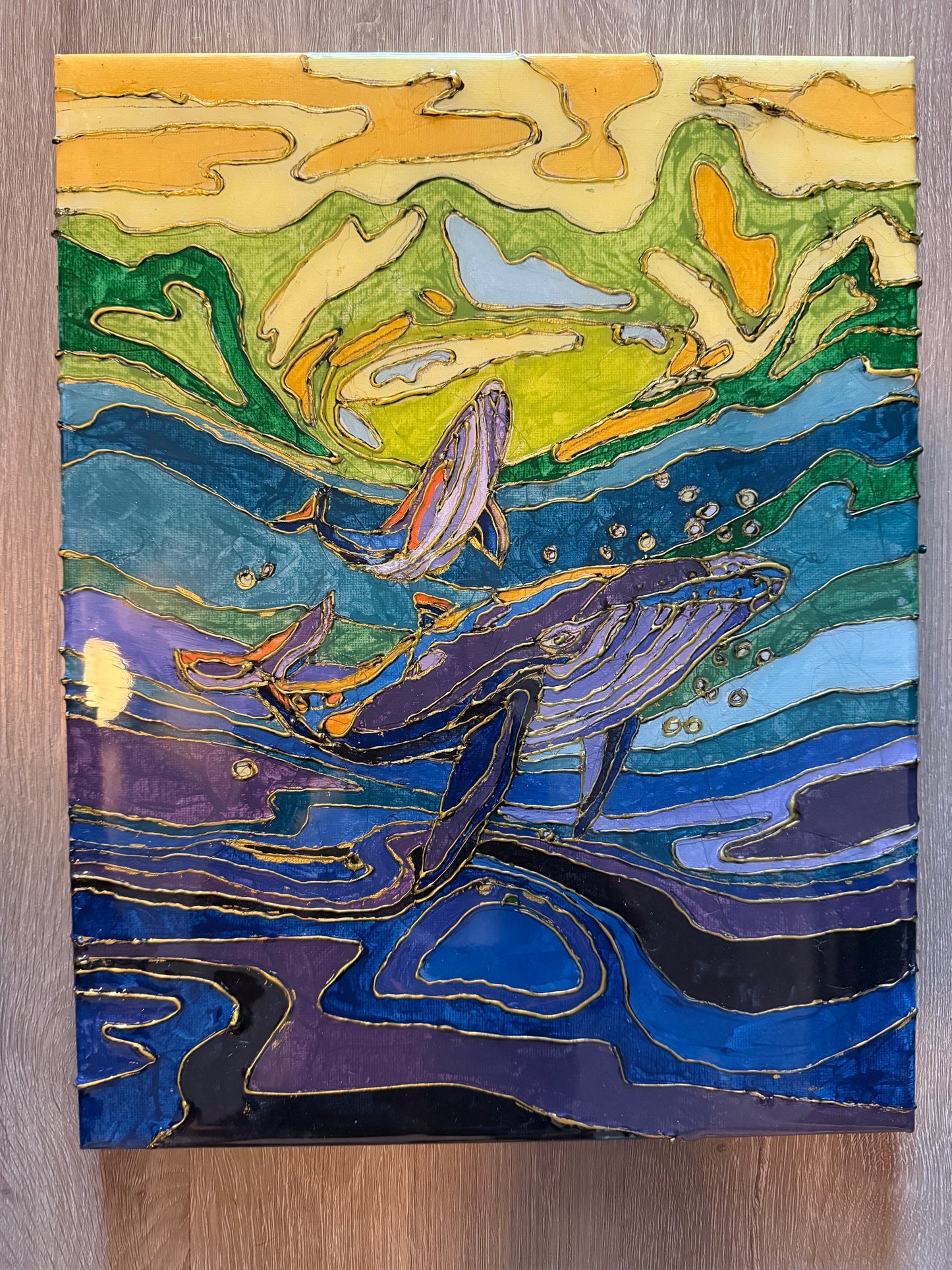 Blue Rising Mixed-Media Whale Art a