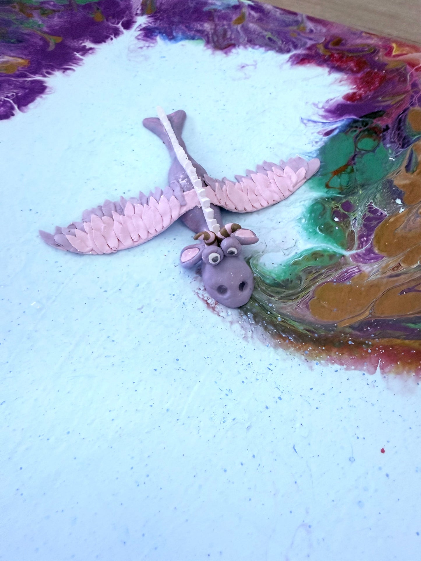 Polymer Clay Rainbow Dragon Dutch Pour Resin Canvas Art