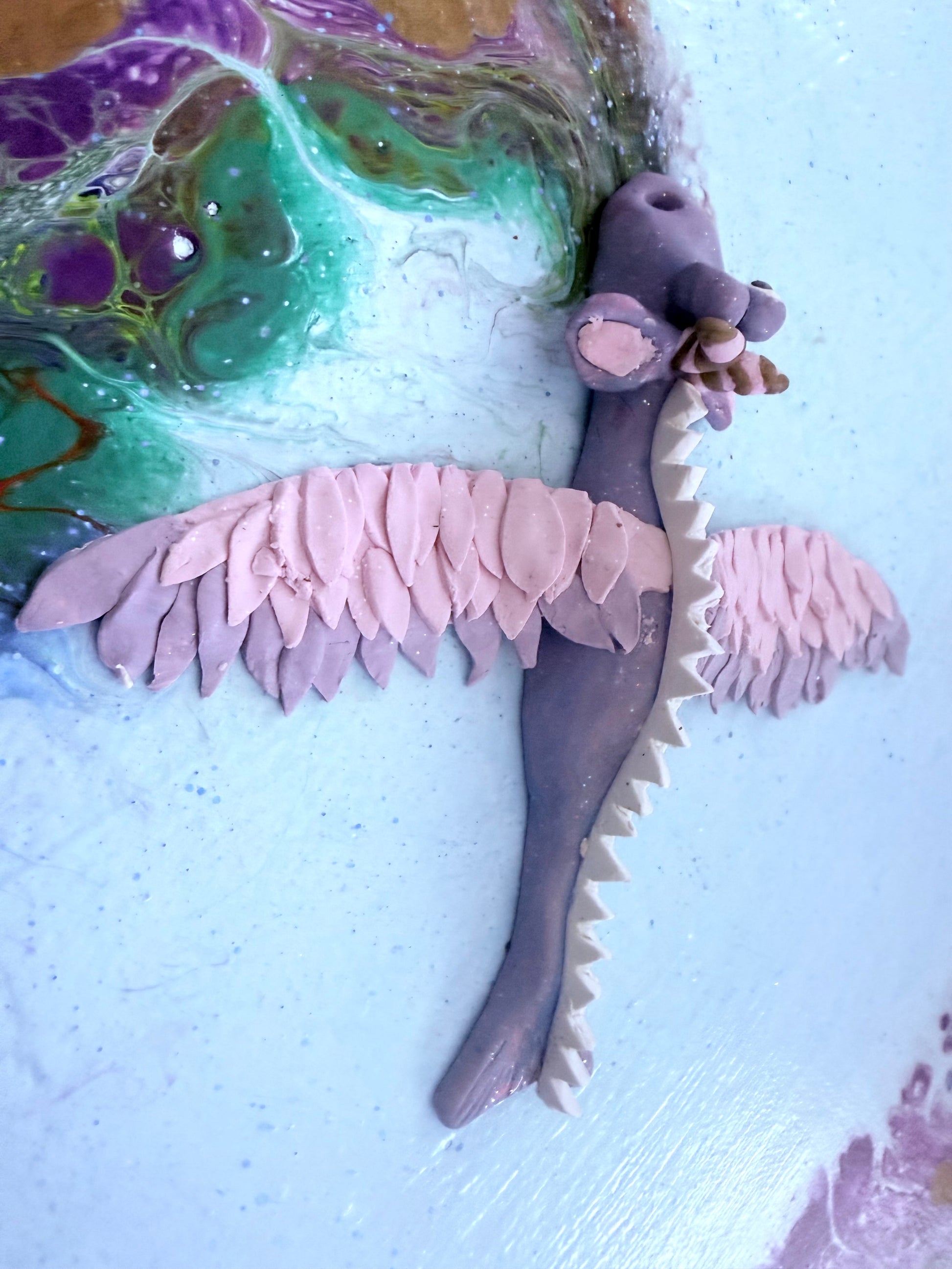 Polymer Clay Rainbow Dragon Dutch Pour Resin Canvas Art
