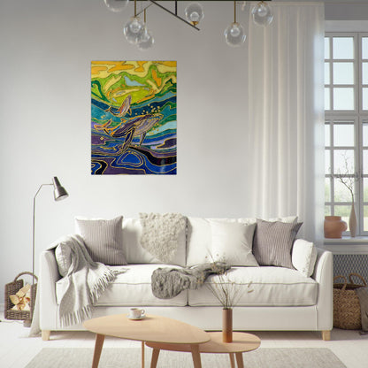Blue Rising Mixed-Media Whale Art b