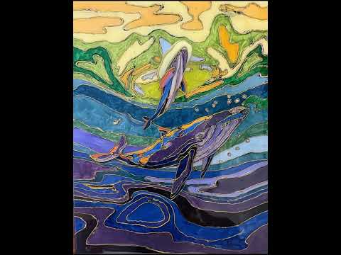 Blue Rising Mixed-Media Whale Art g
